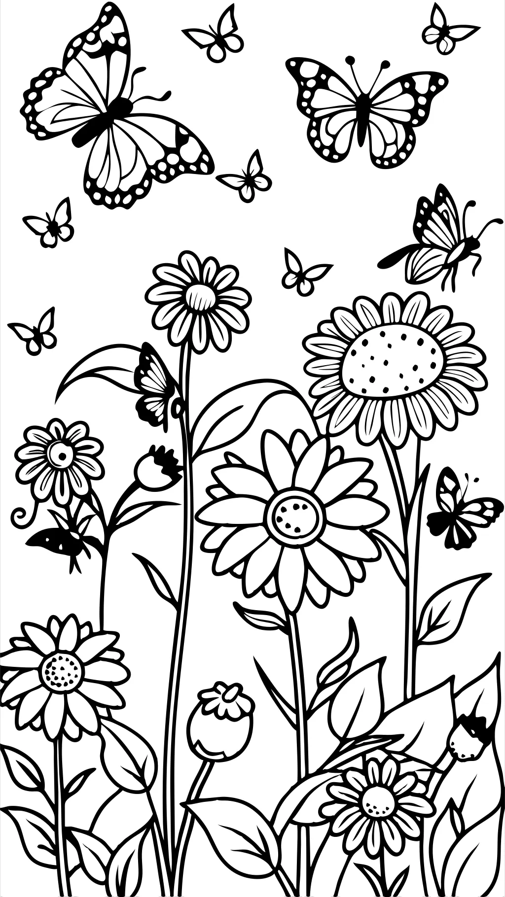 Páginas para colorear con flores y mariposas